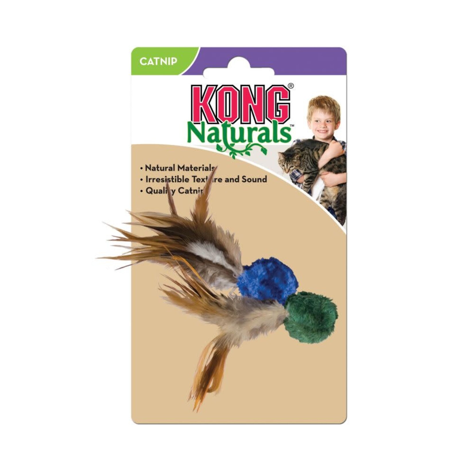 Kong Company KONG Naturals Catnip Crinkle Ball With Feathers 2PK Assorted Colors