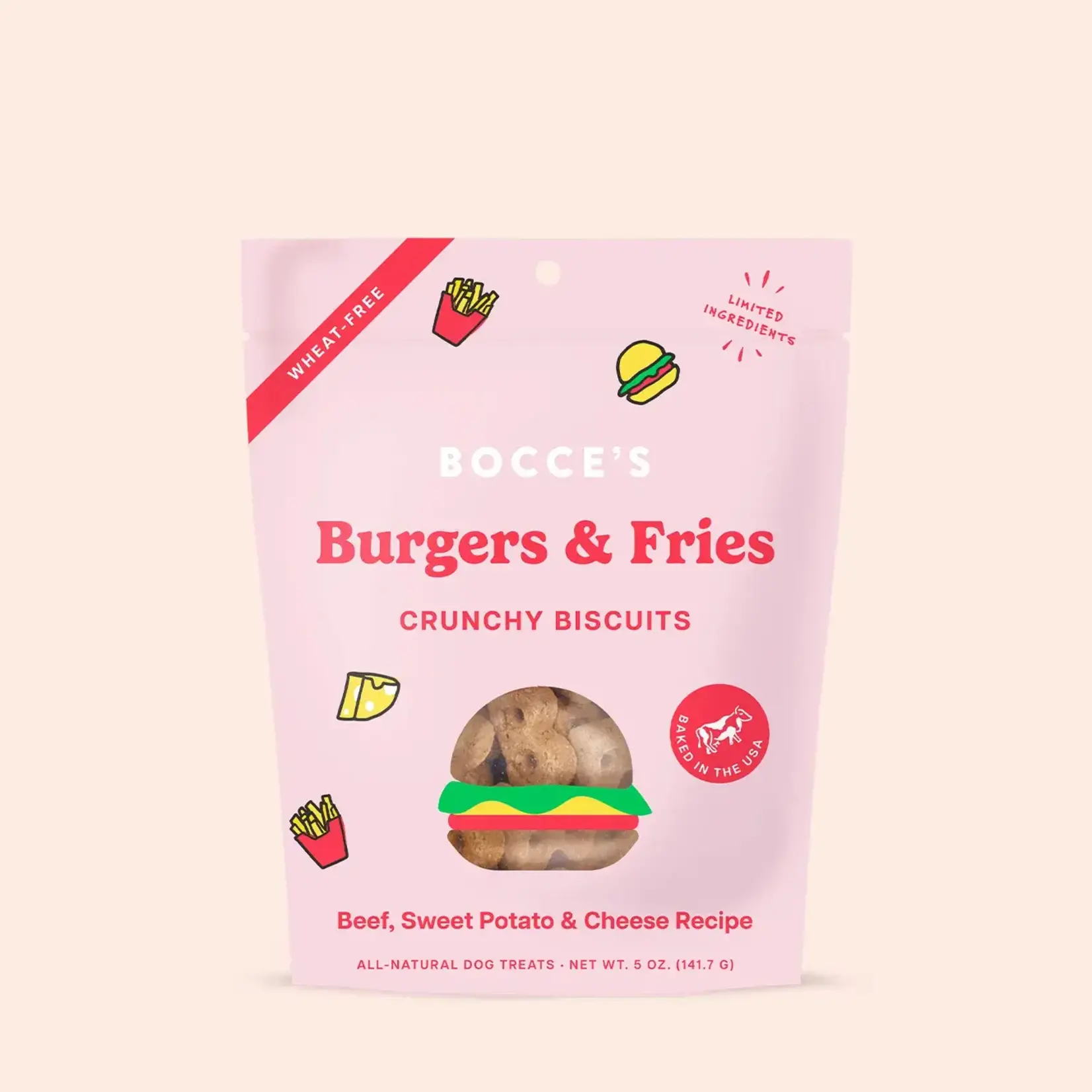 Bocce's Bakery Bocce's Burgers & Fries Crunchy Biscuits Dog Treats 5oz