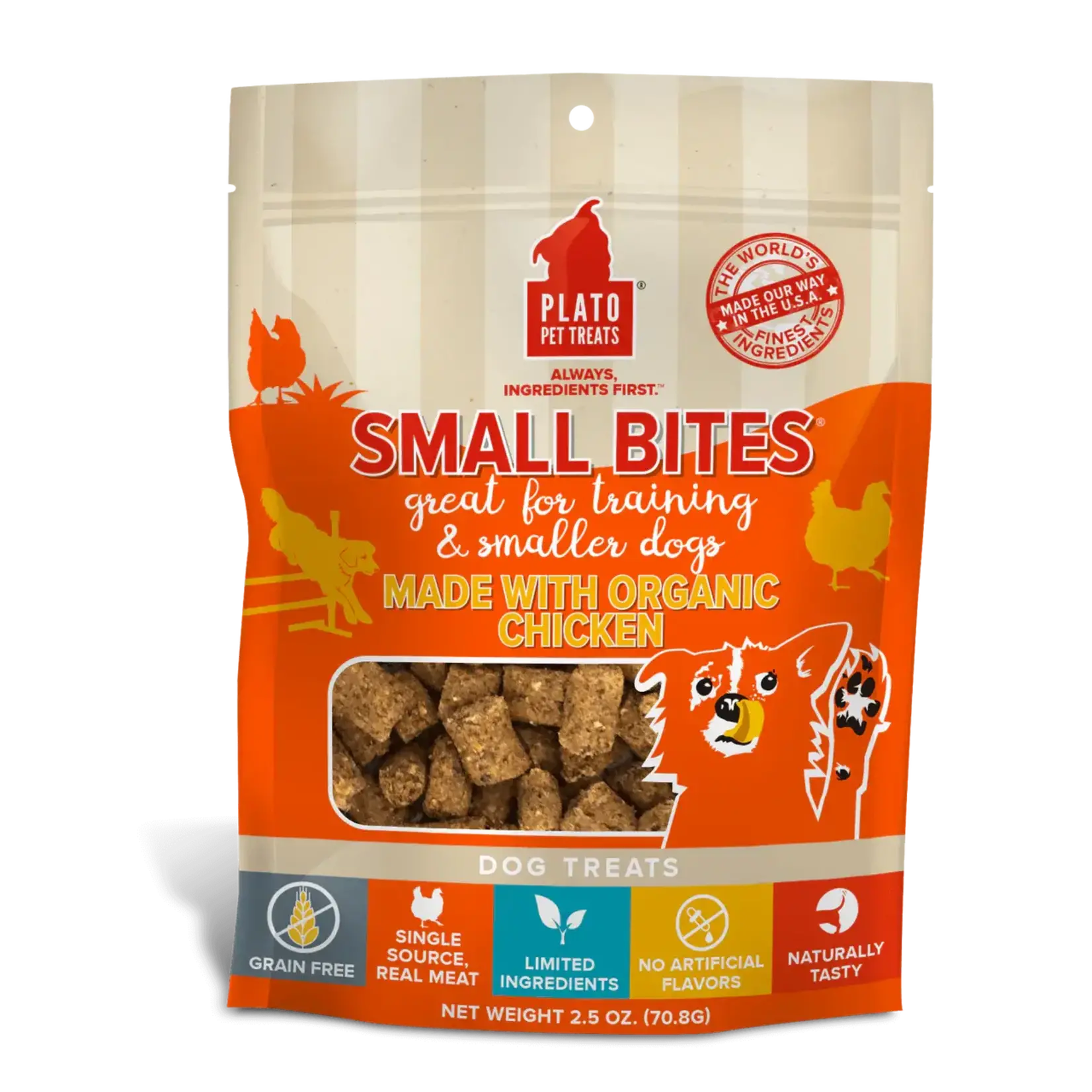 Plato Pet Treats Plato GF Small Bites Organic Chicken Recipe Dog Treats 6oz