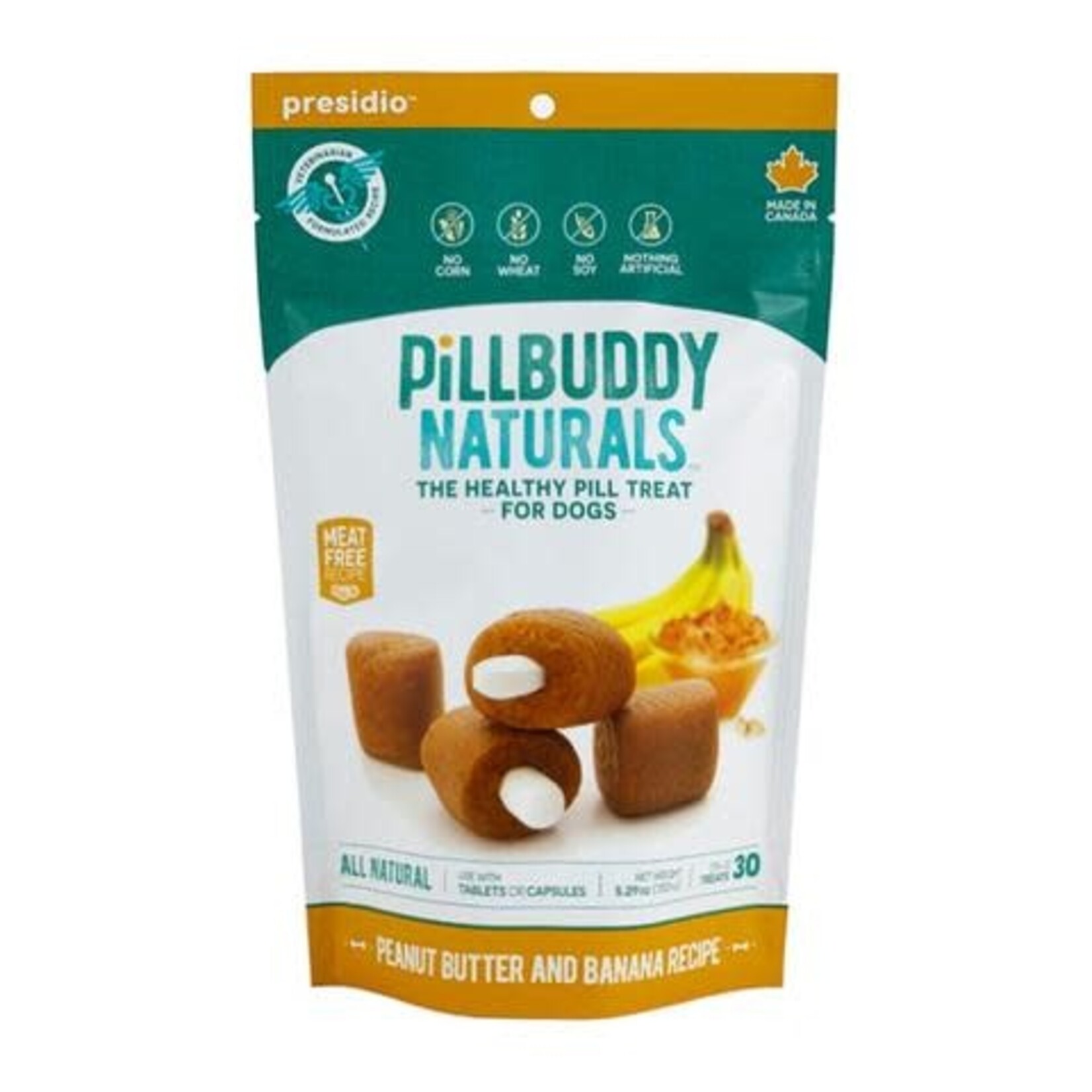 Presidio Presidio Pill Buddy Naturals Dog Treat Banana & Peanut Butter 30 Count