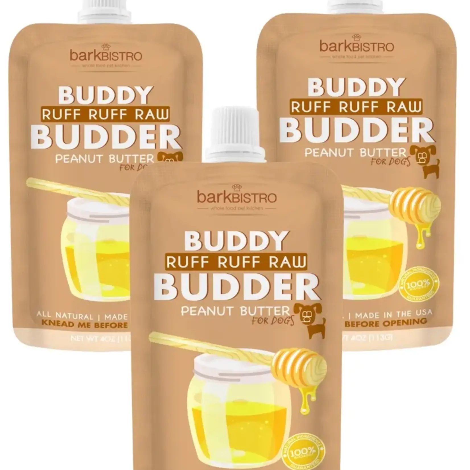Bark Bistro Buddy Budder Ruff Ruff Raw Honey Peanut Butter Pouch for Dogs 4oz