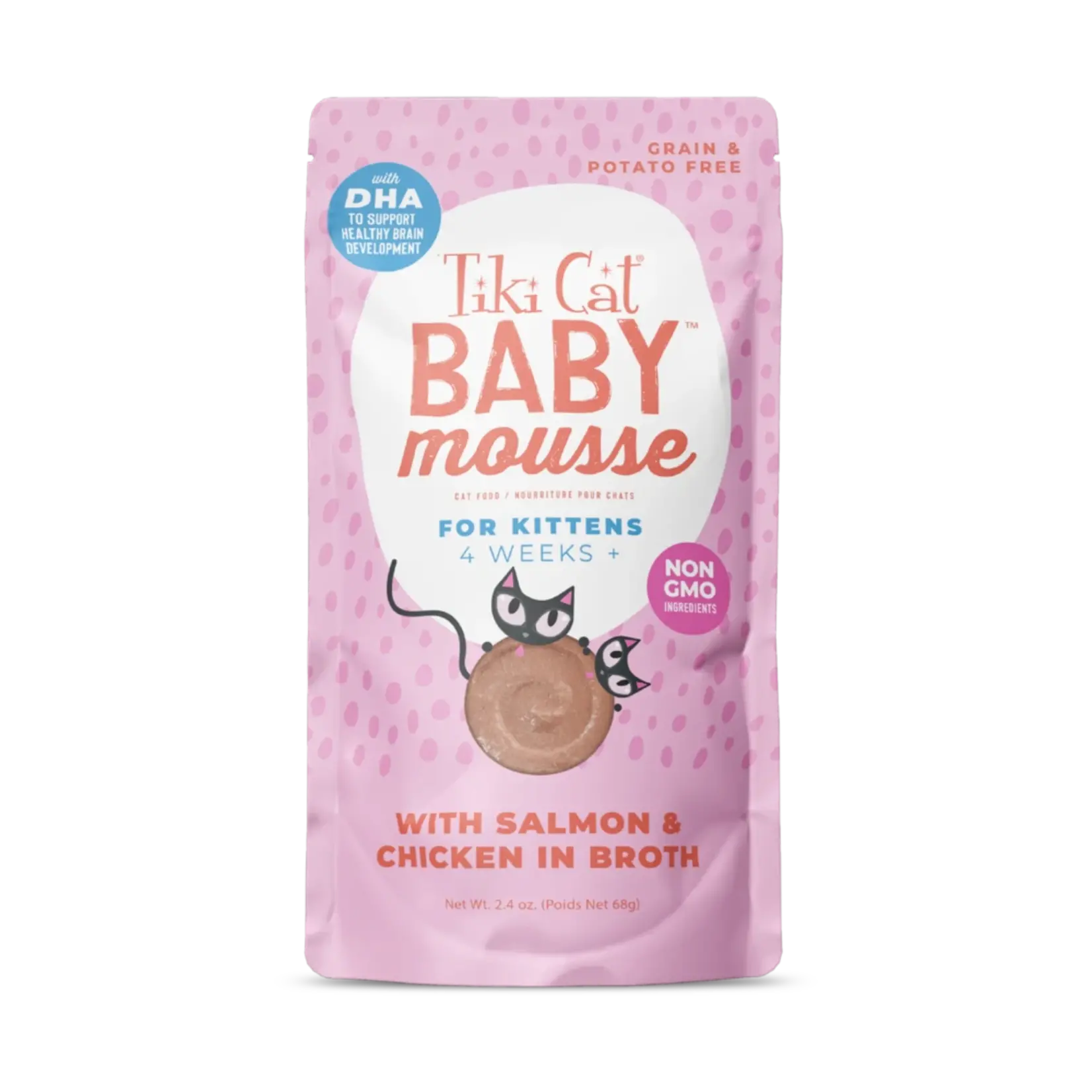 Tiki Pets Tiki Cat Baby Mousse for Kittens Salmon & Chicken in Broth 2.4 OZ Pouch