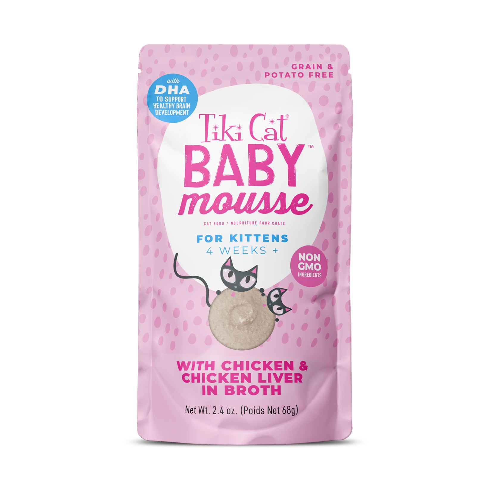 Tiki Pets Tiki Cat Baby Mousse for Kittens Chicken & Chicken Liver in Broth 2.4OZ Pouch