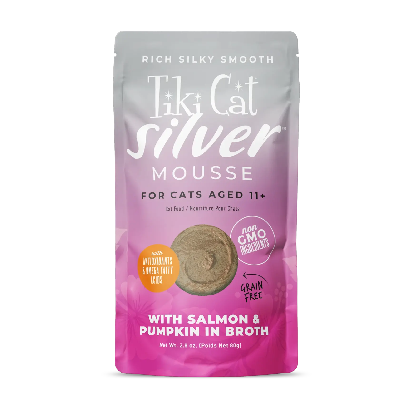 Tiki Pets Tiki Cat Silver Mousse for Senior Cats Salmon & Pumpkin 2.8 OZ Pouch