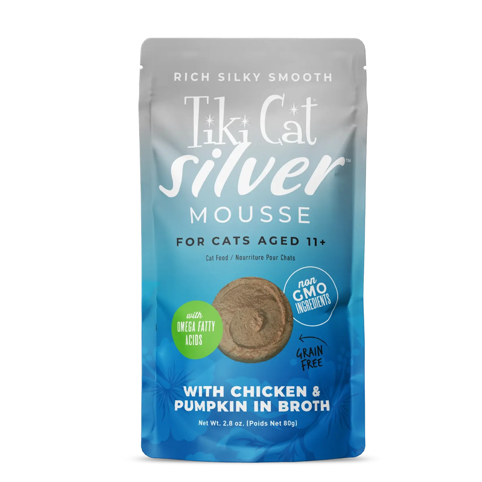 Tiki Pets Tiki Cat Silver Mousse for Senior Cats Chicken & Pumpkin 2.8 OZ Pouch
