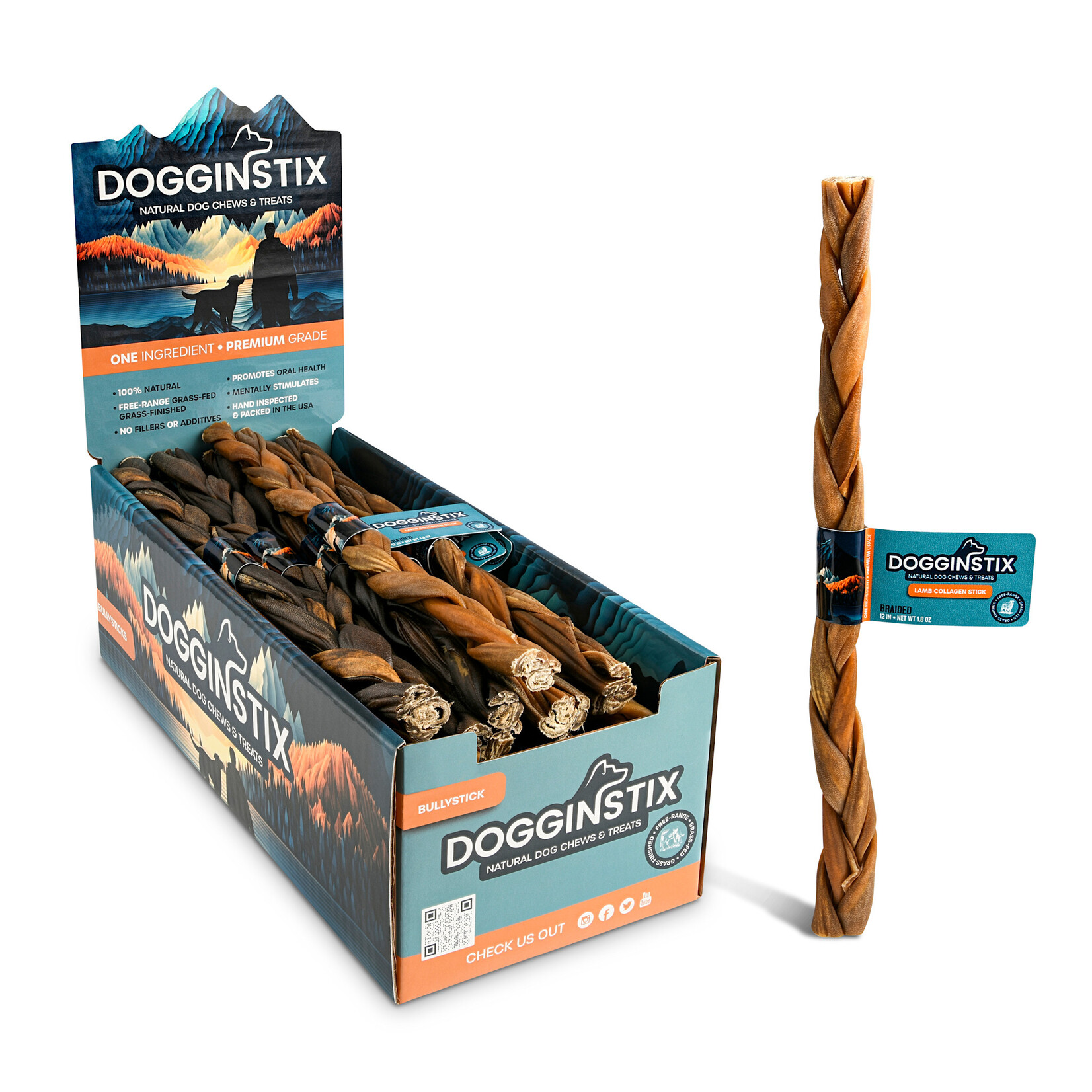 DogginStix DogginStix 12" Braided Lamb Collagen Chew Single