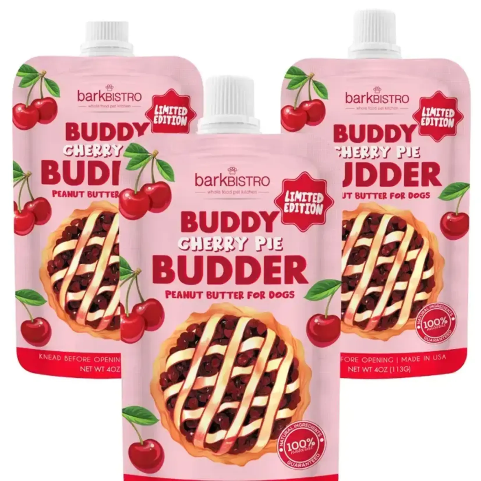 Bark Bistro Buddy Budder Cherry Pie Peanut Butter Squeeze Pouch 4OZ
