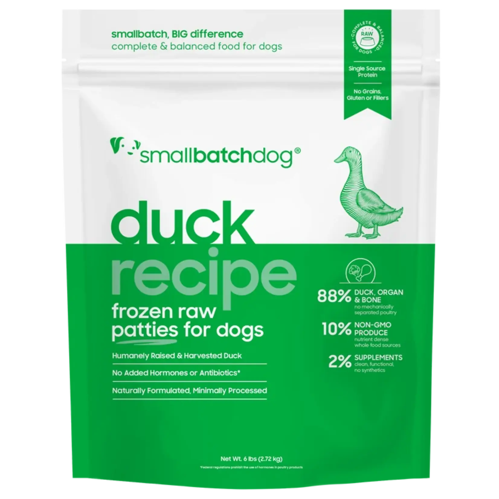 Small Batch Pets SmallBatch Dog Frozen Raw Duck Patties 6#