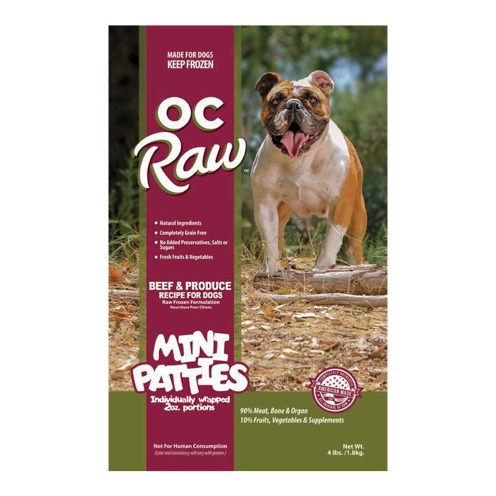 OC Raw OC Raw D GF FZ Beef & Produce Recipe Mini Patties 4#