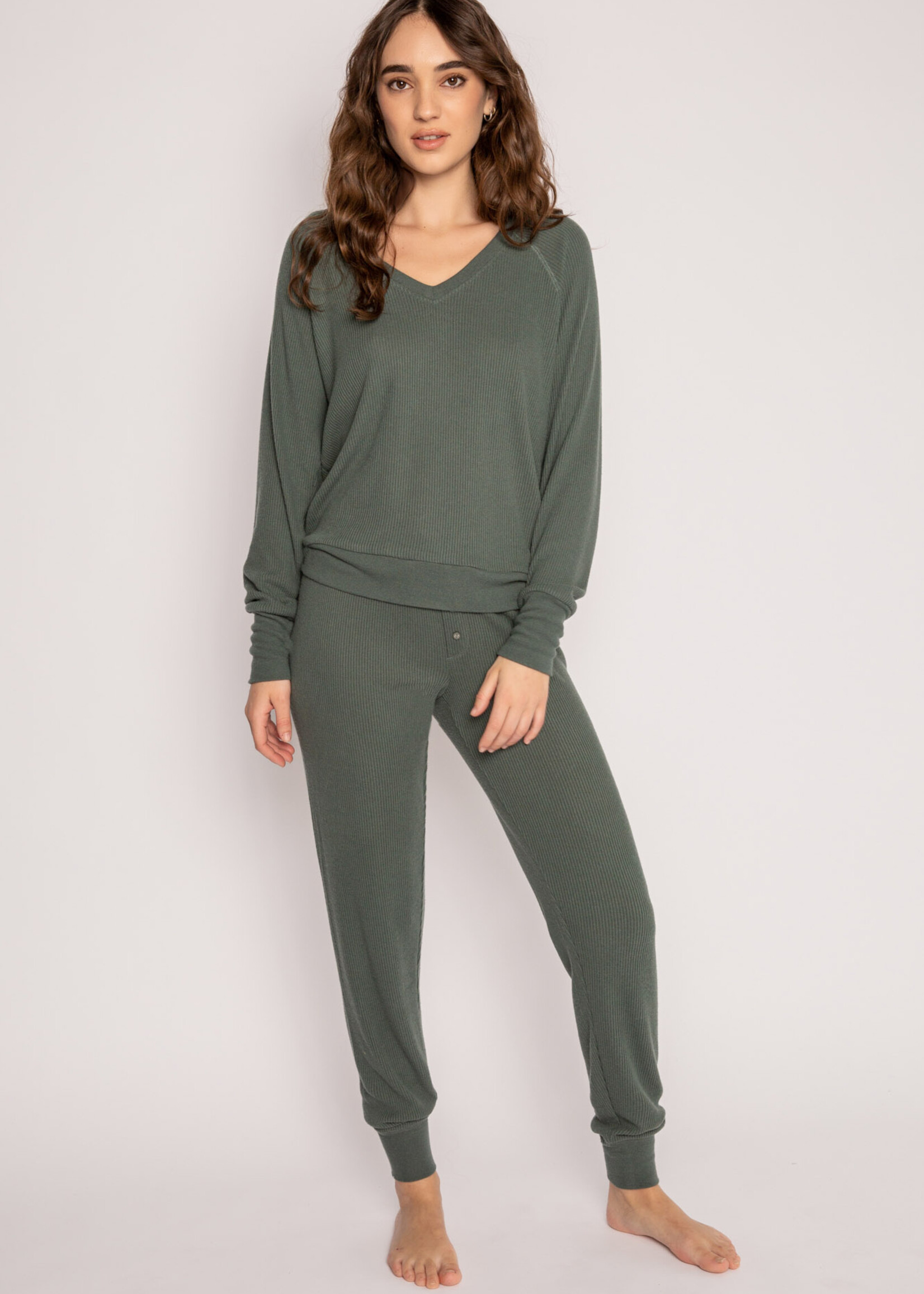 PJ Salvage Textured Essentials V-Neck Pant Set