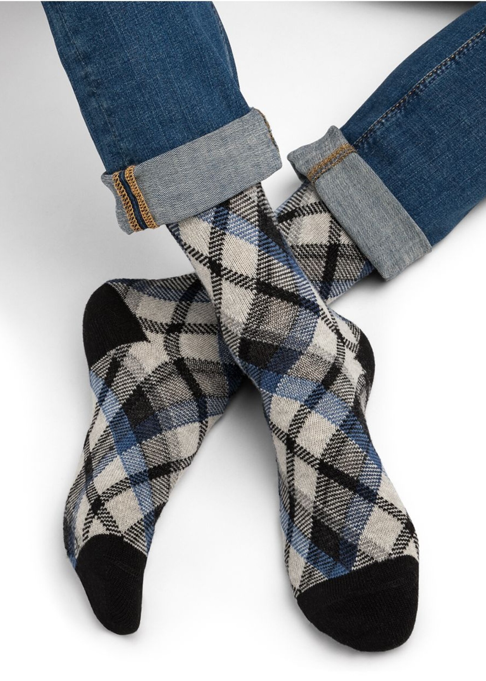 Bleuforet Men's Wool and Cashmere Socks with Tartan Pattern 7005