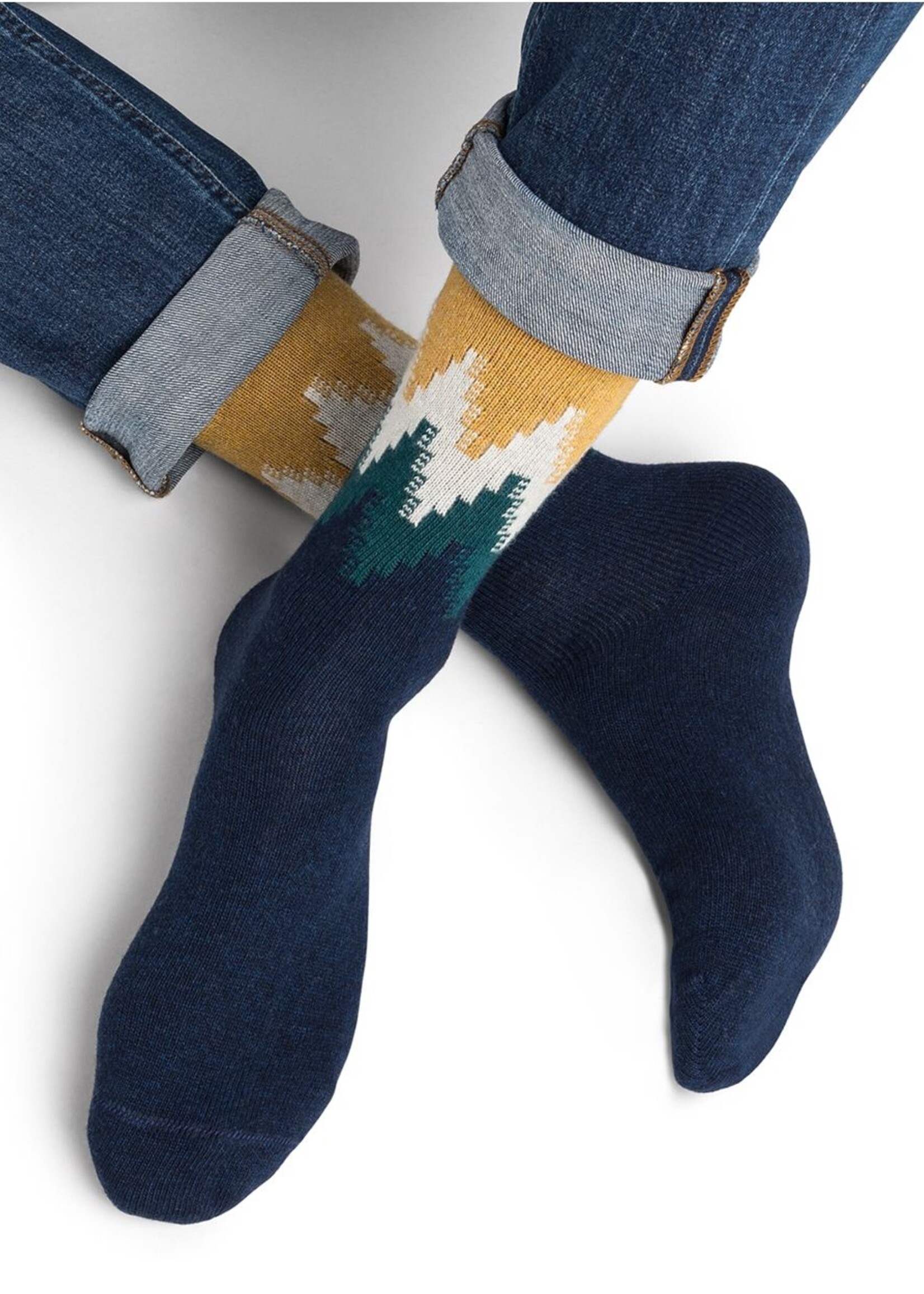 Bleuforet Men's Wool and Cashmere Socks with Herringbone Pattern 7004