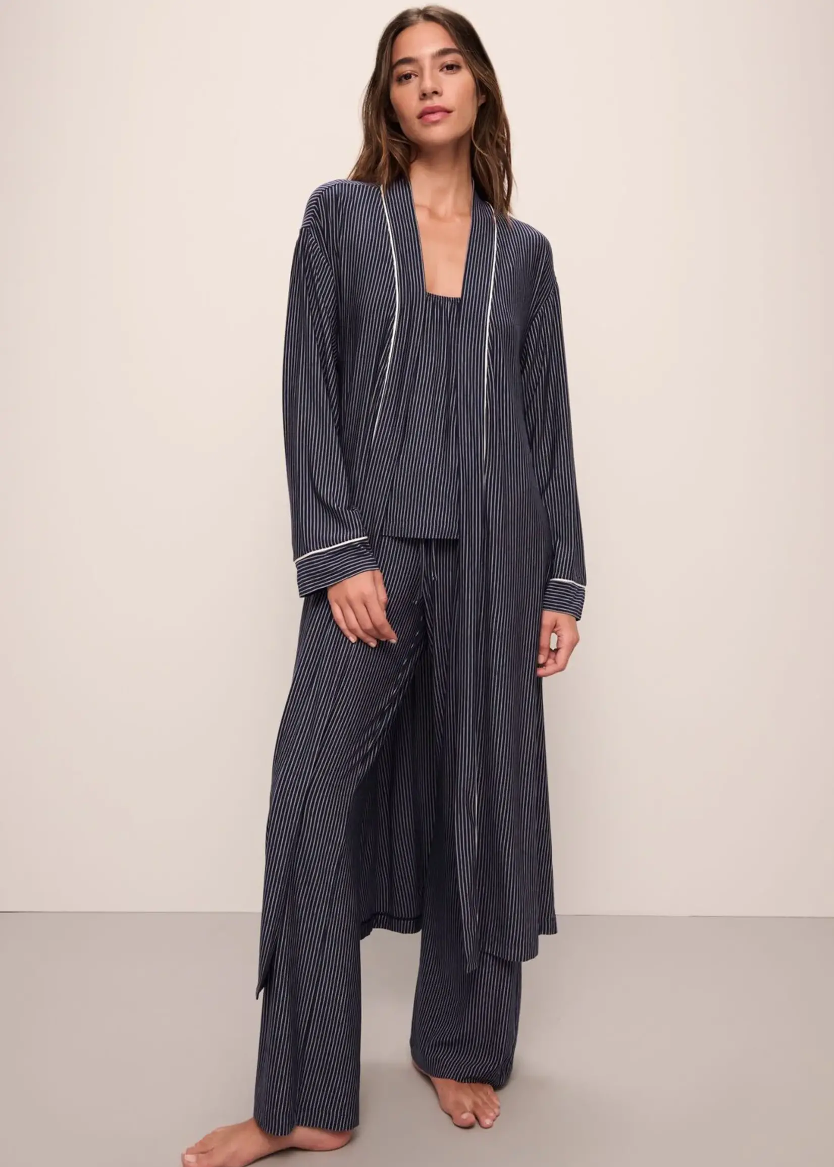 Eberjey Gisele Printed Duo Stripe Long Robe R1141L