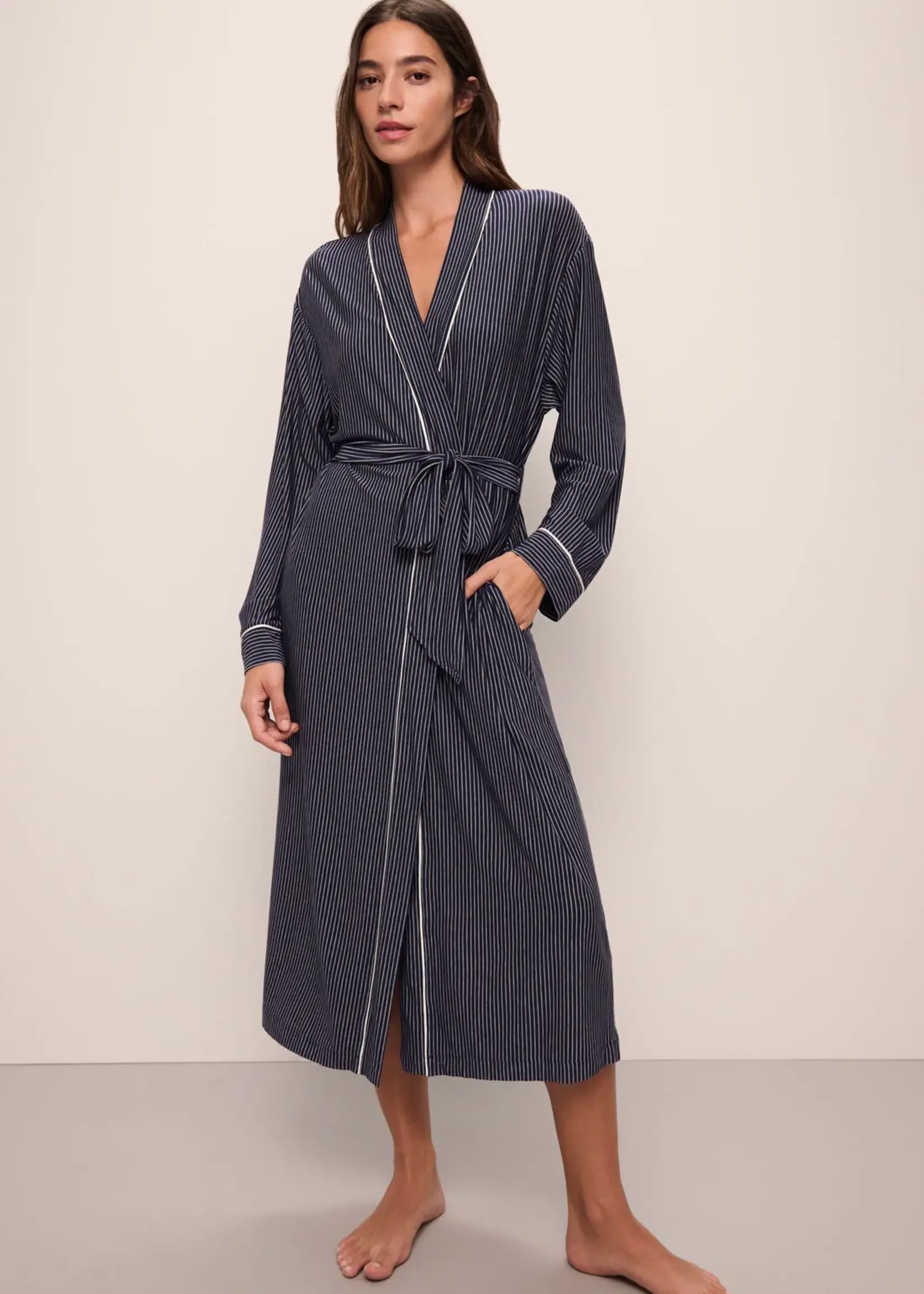 Eberjey Gisele Printed Duo Stripe Long Robe R1141L