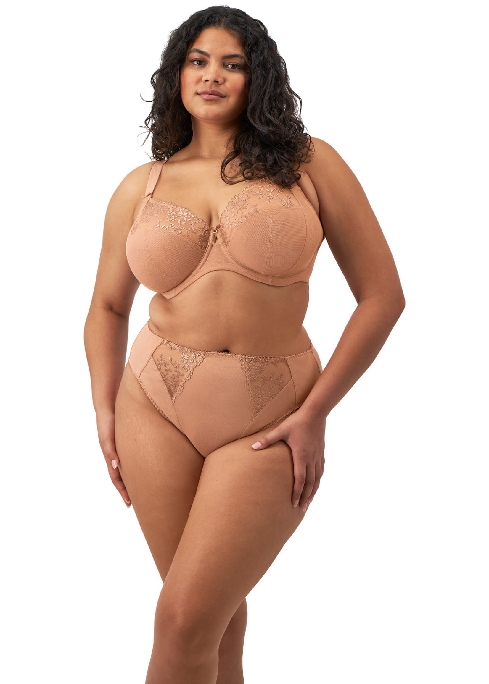 ELOMI Reggiseno Con Ferretto Zarla, Colore Caffellatte, Taglia 3J Donna, Ricamo Foglie E Bacche