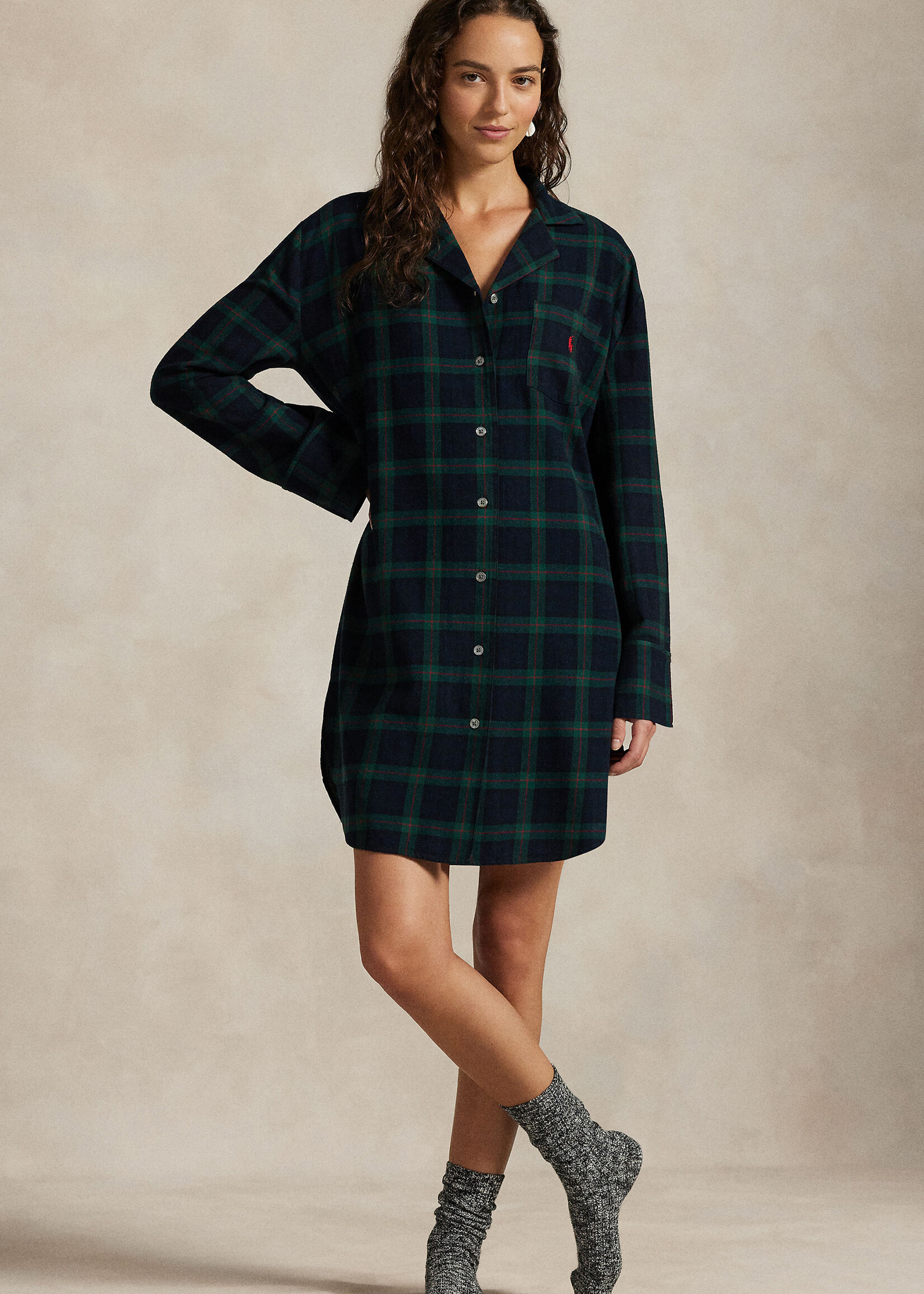 Polo Ralph Lauren Camp Collar Plaid Cotton Flannel Sleep Dress 4P0559R3