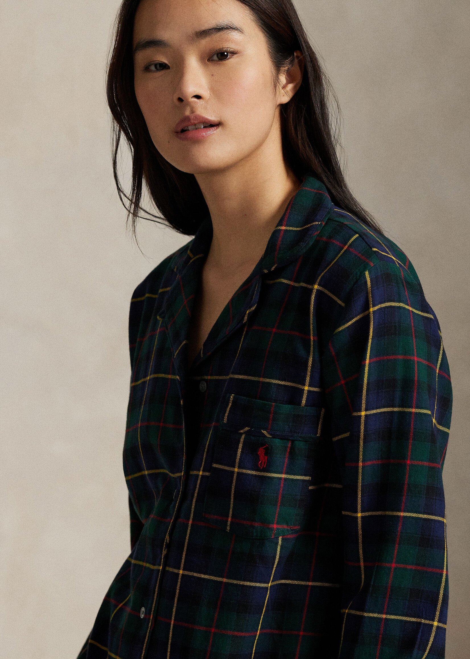 Polo Ralph Lauren Camp Collar Plaid Cotton Flannel Sleep Dress 4P0559R3