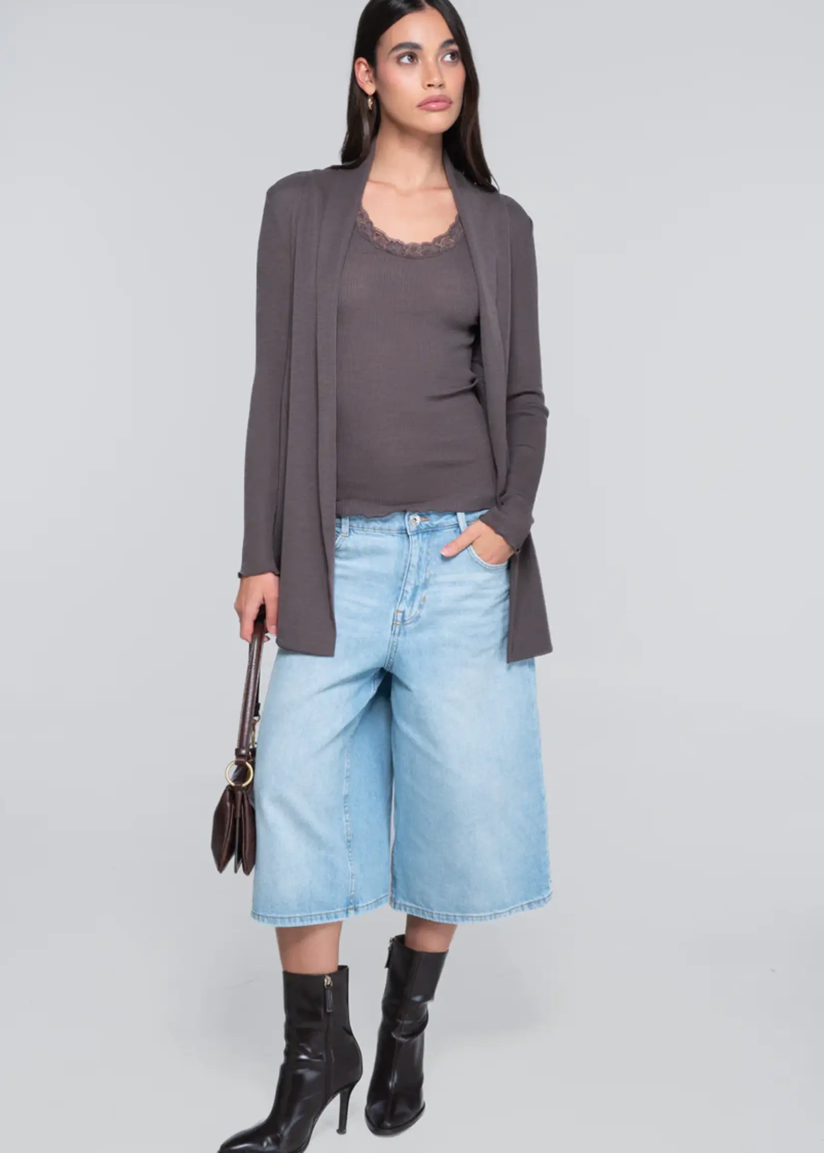 Oscalito Wool & Silk Rib Cami with Lace