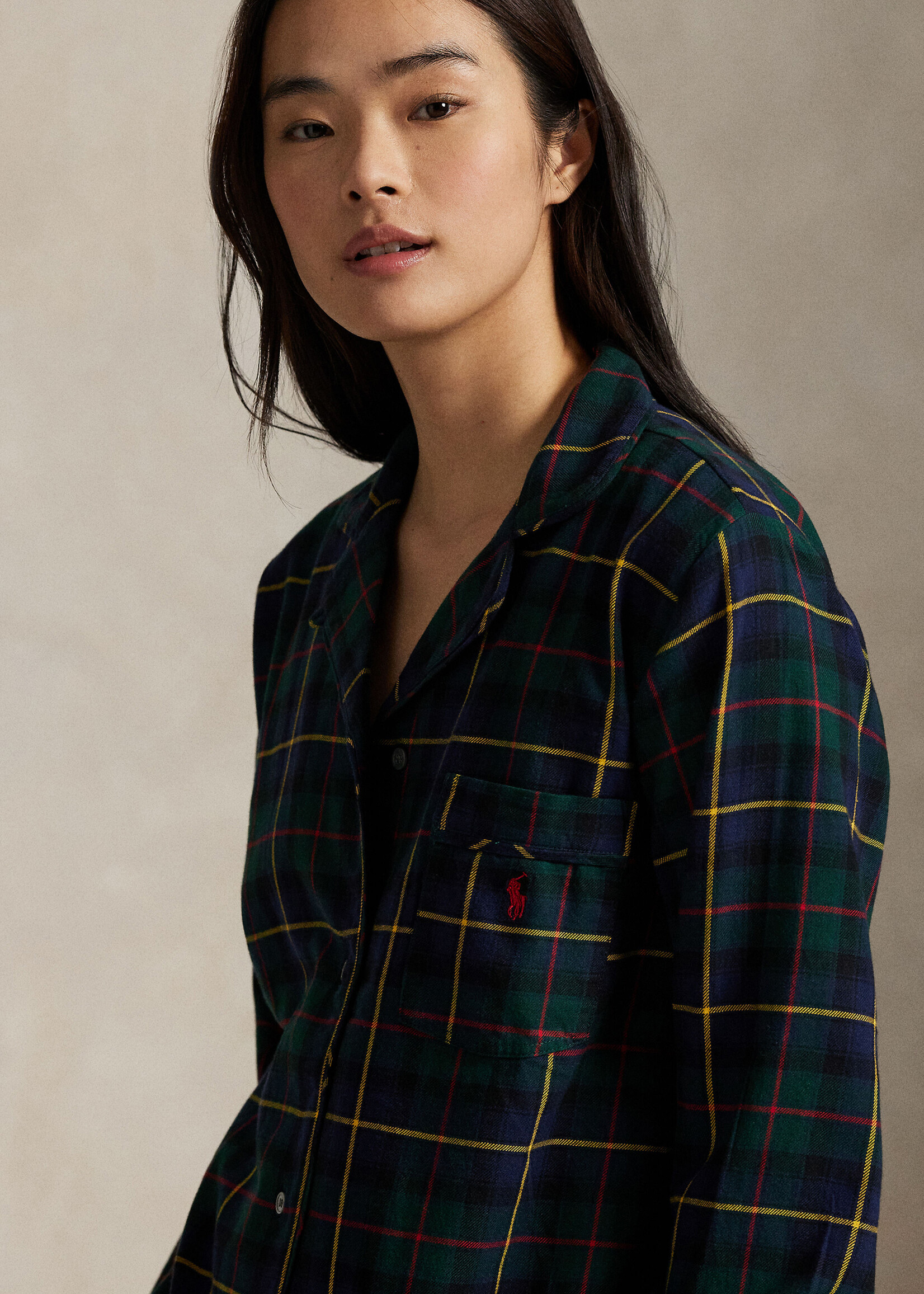 Polo Ralph Lauren Camp Collar Plaid Cotton Flannel Sleep Dress 4P0559R3