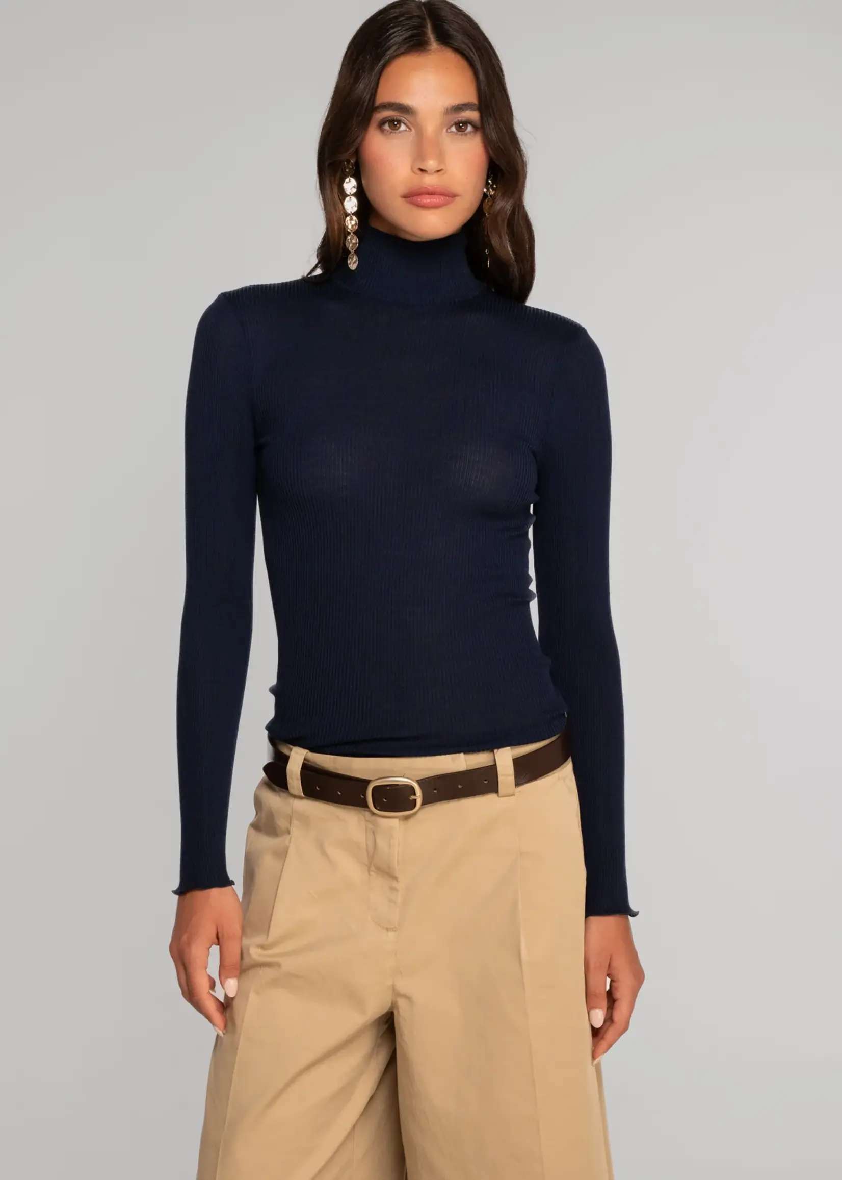 Oscalito Wool & Silk Rib Mock Neck 3429