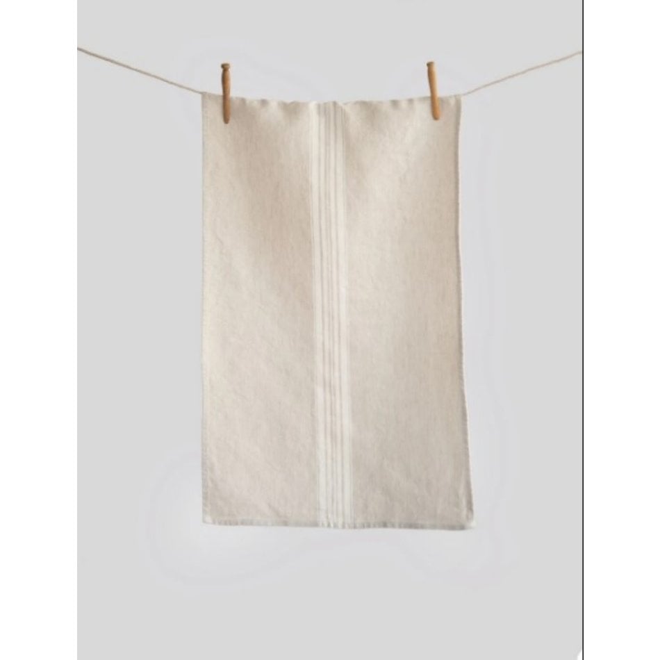 Maison Stone Washed Linen Tea Towel, Beige with White Stripe