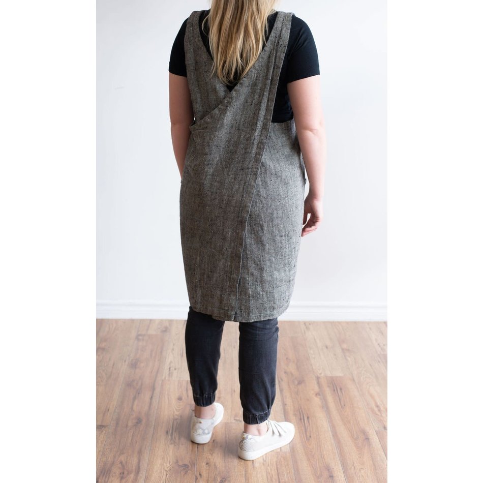Linen Way Cuisine Linen Apron, Black/Natural