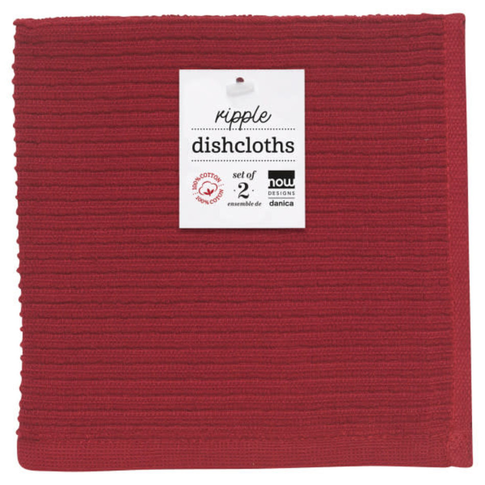 Now Designs Ripple Dishcloth, Set of 2, Carmine