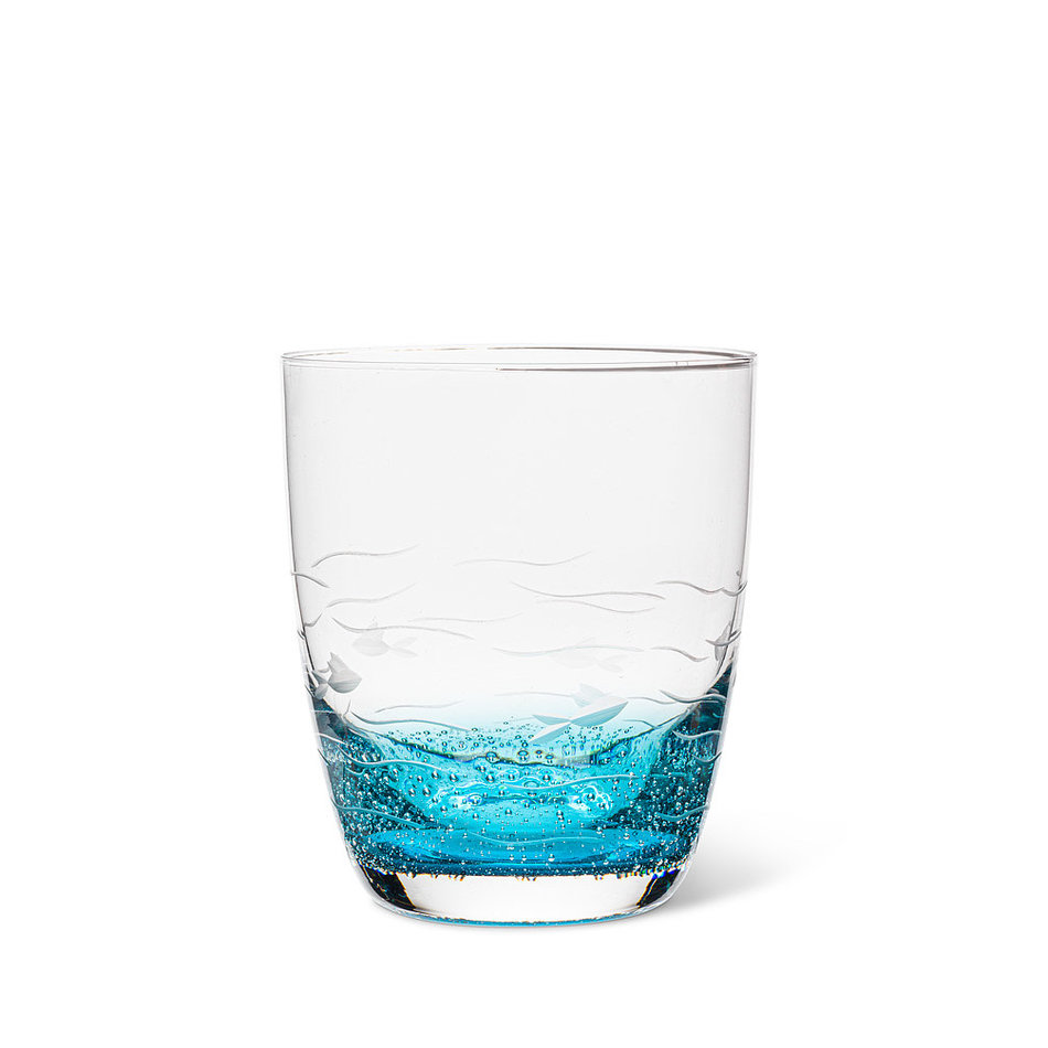 Blue Fish Tumbler Glass, 4"H