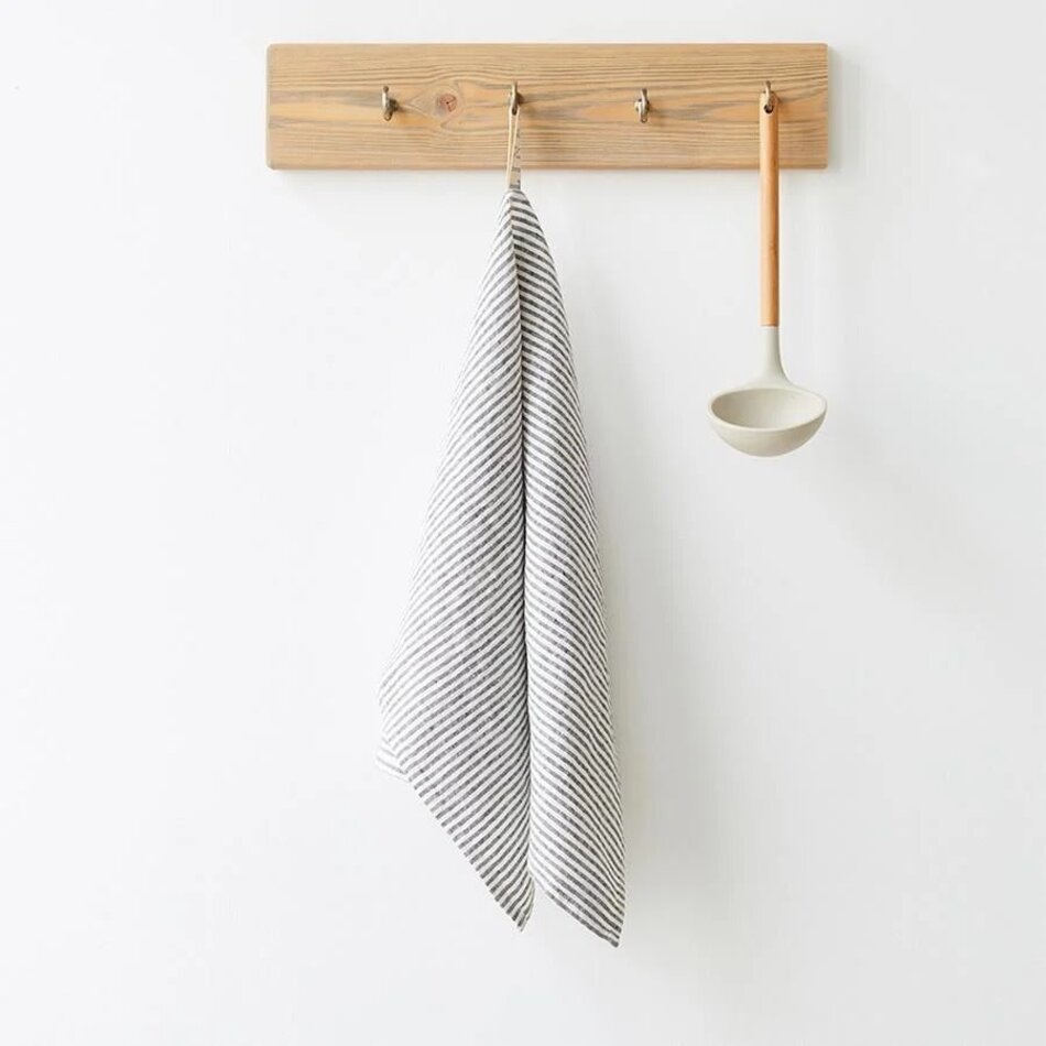 Linen Tales Linen Tales, Thin Black Stripes Linen Kitchen Towel