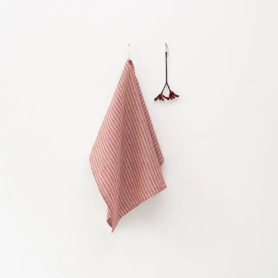 Linen Tales, Red Natural Stripe Linen Kitchen Towel