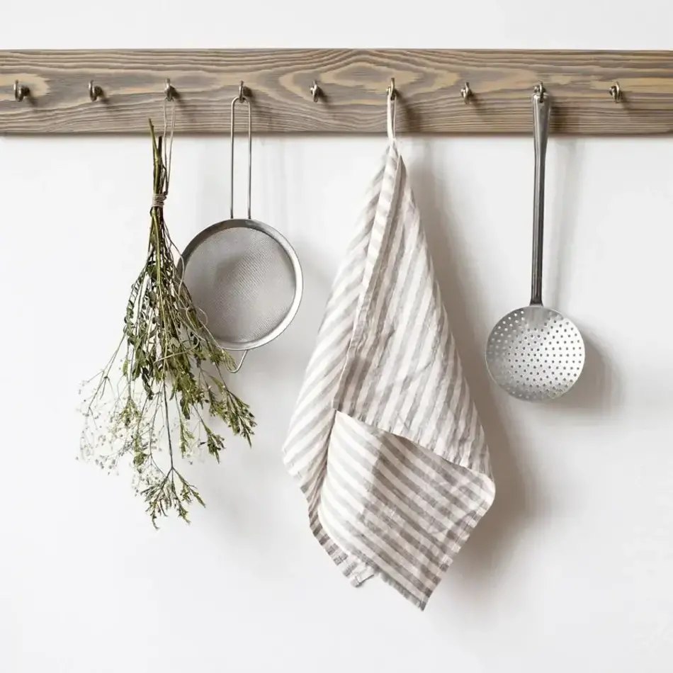Linen Tales Linen Tales, Natural White Stripes Linen Kitchen Towel