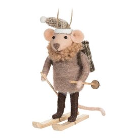 Cross Country Skier Mouse Ornament, 5"