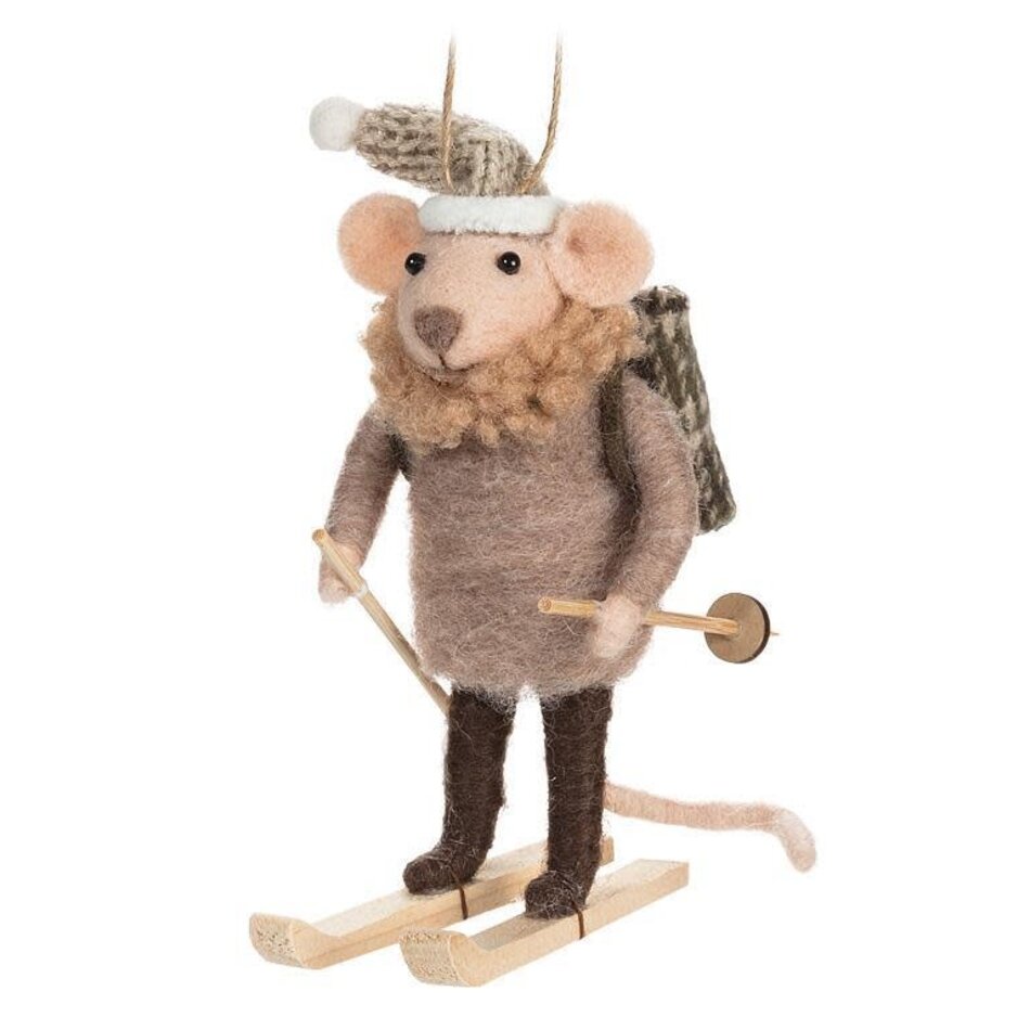 Cross Country Skier Mouse Ornament, 5"