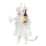 Winter Mouse with Wine & Glass Ornament, 4.5"