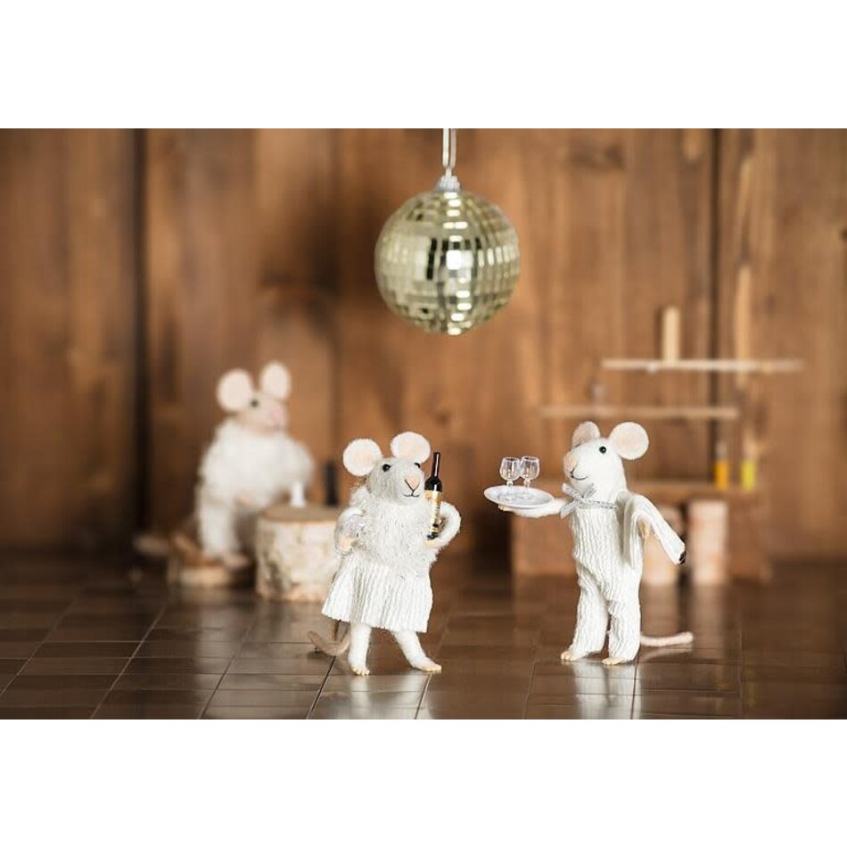 Winter Mouse with Wine & Glass Ornament, 4.5"