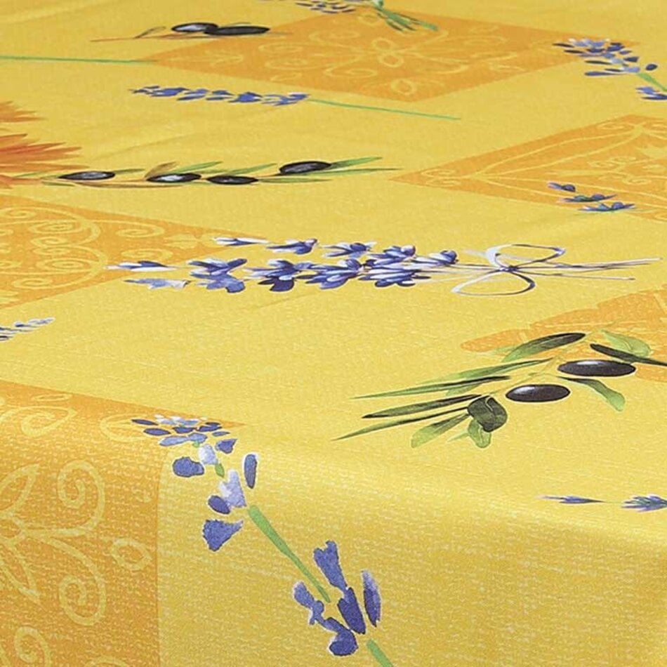 Texstyles Deco Oliviera Tablecloth, 70" Round , Yellow
