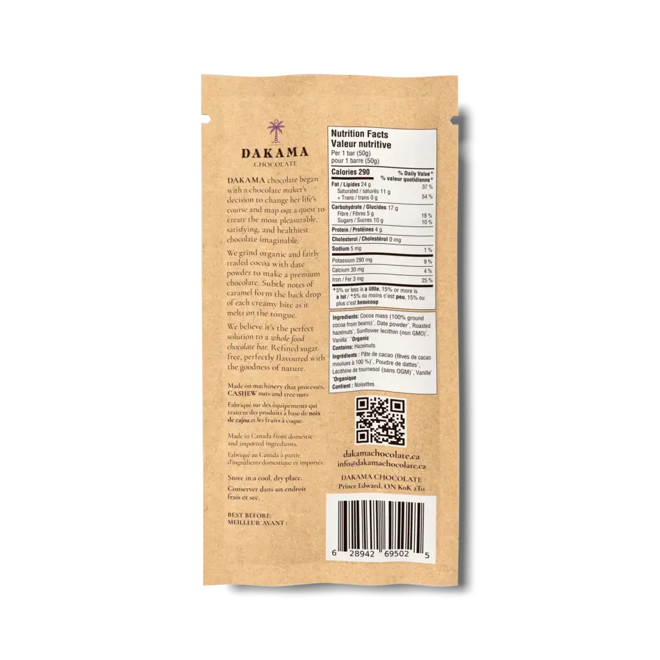 Dakama Dakama Chocolate, Dark with Roasted Hazelnuts