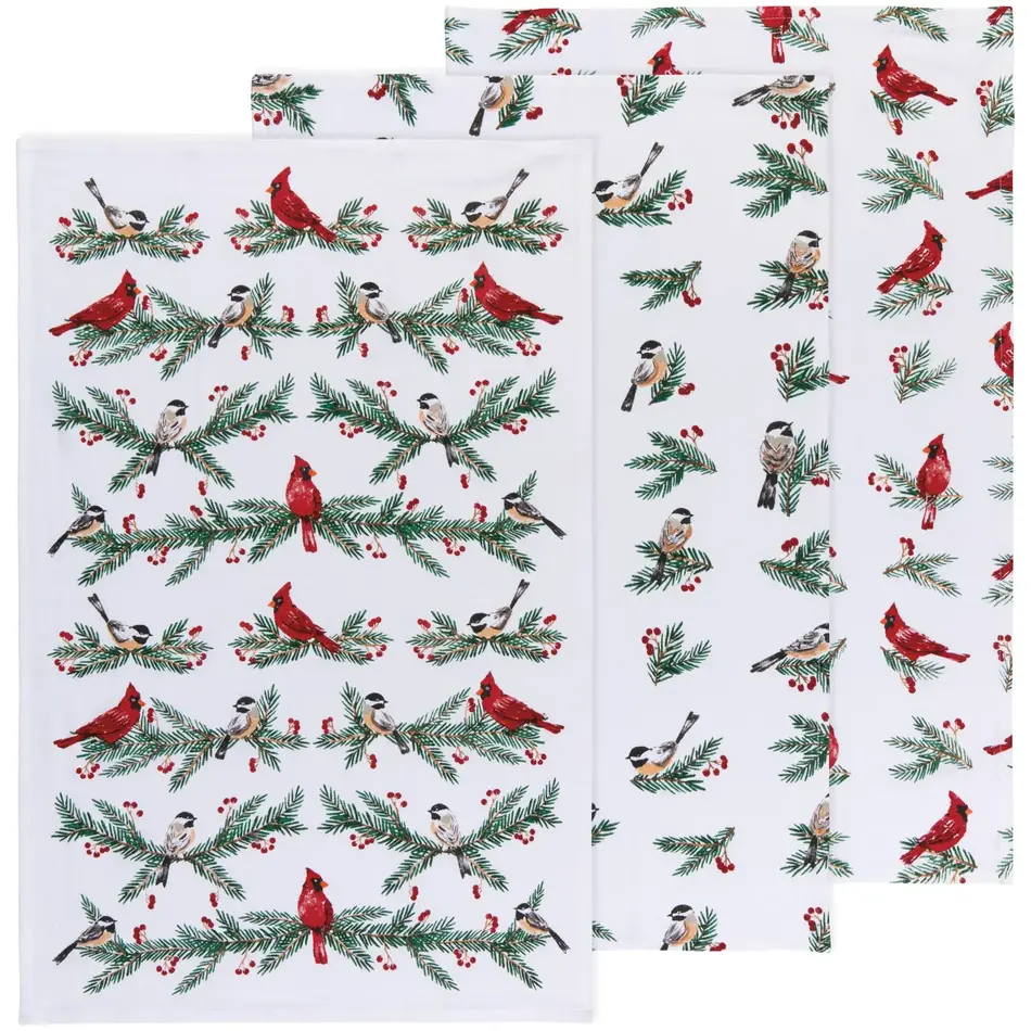 Danica Birds & Boughs Christmas Floursack Dishtowels Set