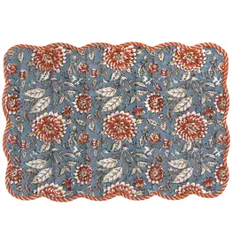 Danica Dahlia Block Print Kantha Placemat Danica Dahlia Block Print Kantha Placemat