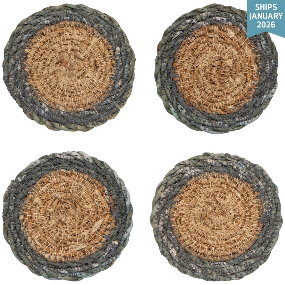 Danica Blue Border Seagrass Coasters Set of 4