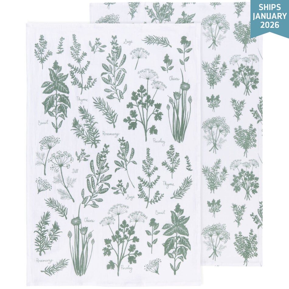 Danica Fresh Herbs Elm Green Floursack Dishtowels Set of 2