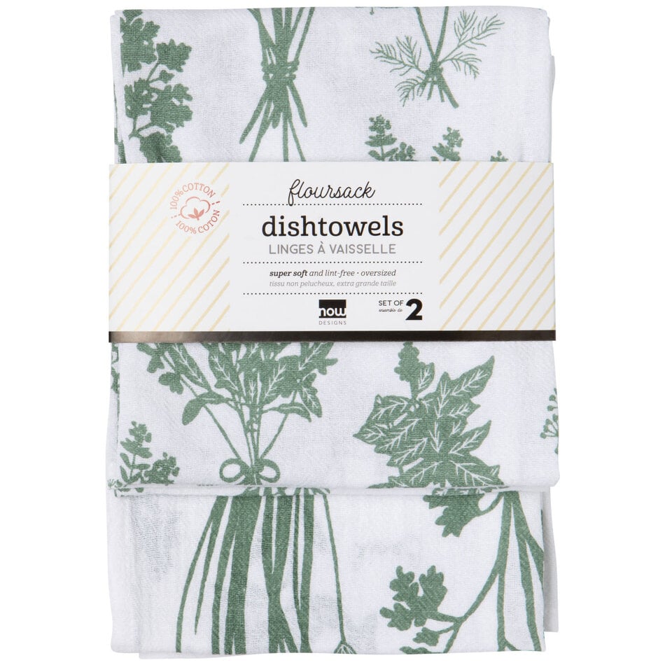Danica Fresh Herbs Elm Green Floursack Dishtowels Set of 2