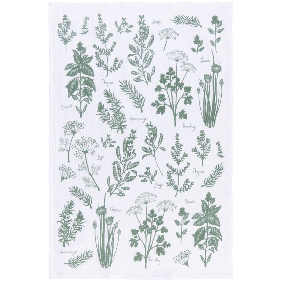 Danica Fresh Herbs Elm Green Floursack Dishtowels Set of 2