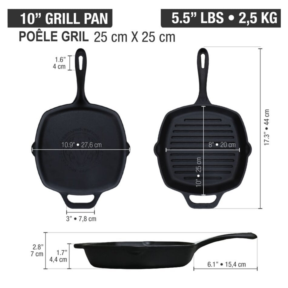 Victoria Cast Iron Grill Pan, 10"
