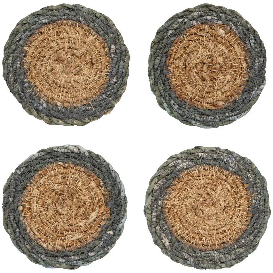 Danica Blue Border Seagrass Coasters Set of 4