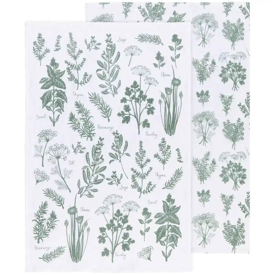 Danica Fresh Herbs Elm Green Floursack Dishtowels Set of 2