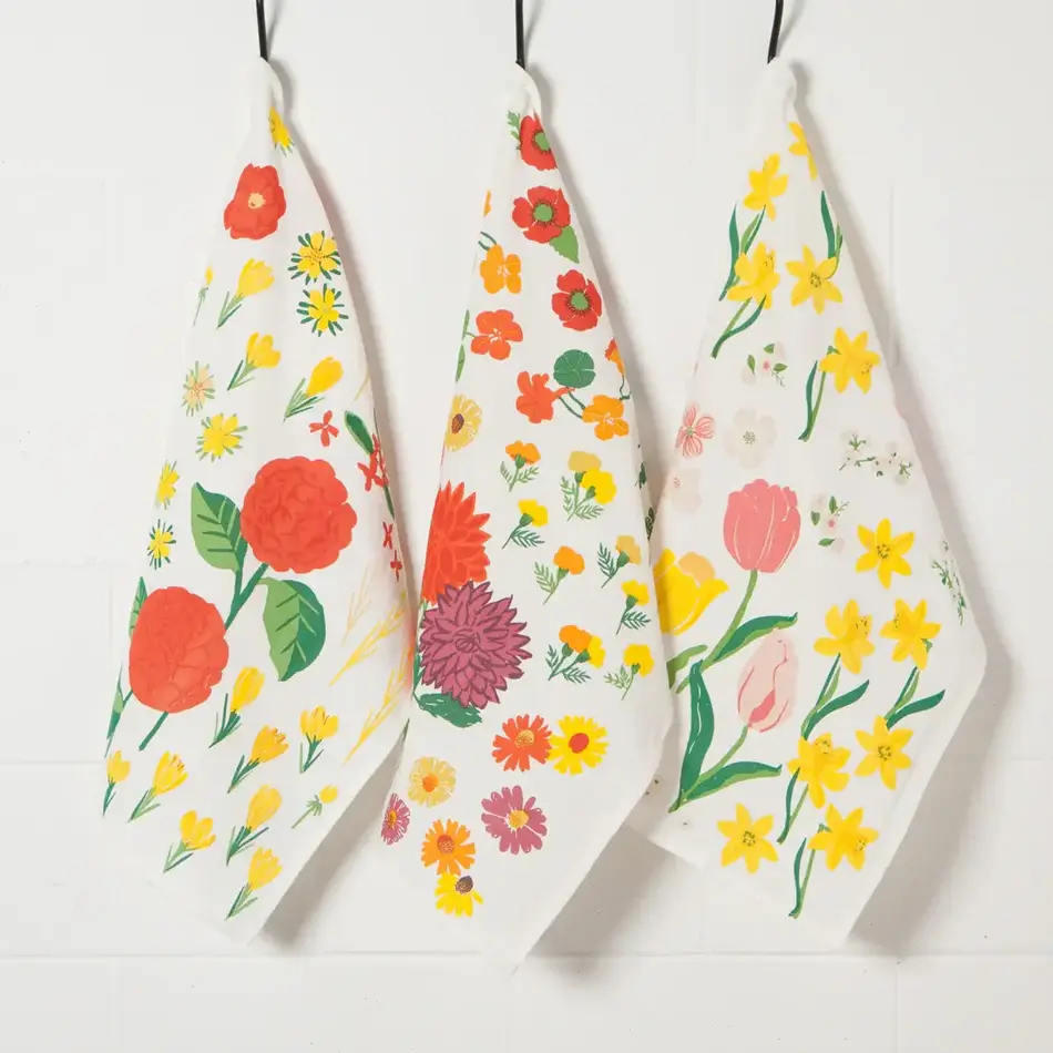 Floursack Dishtowels, Flowers of the Month, set of 3