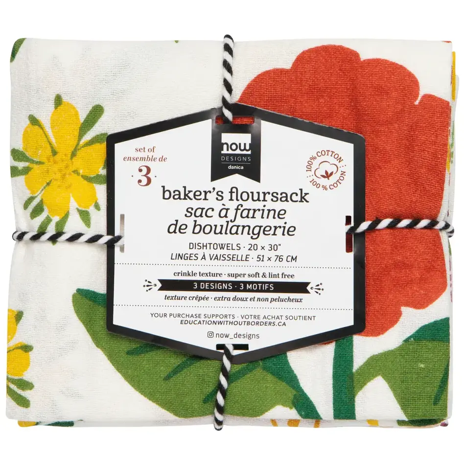 Floursack Dishtowels, Flowers of the Month, set of 3