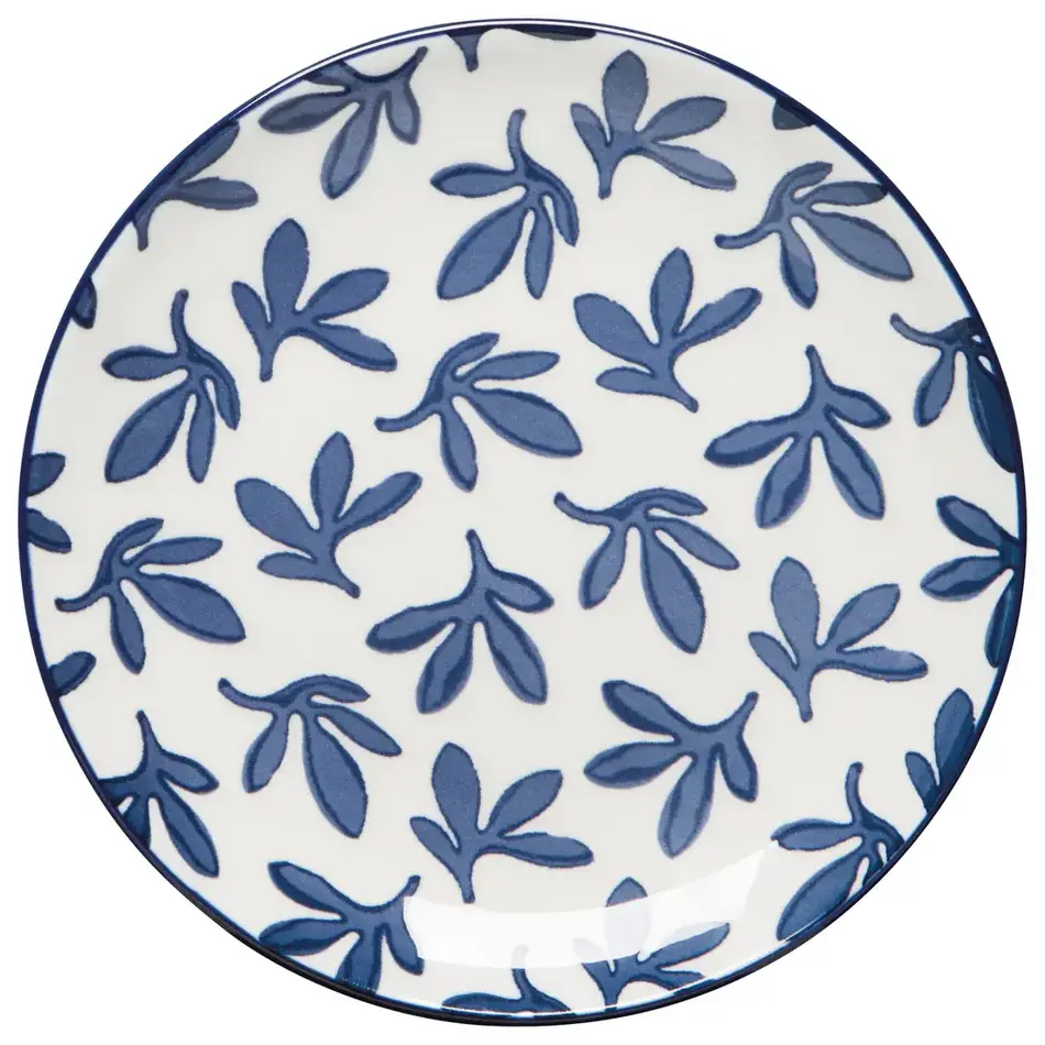 Blue Floral Stamped Appetizer Plate 6"