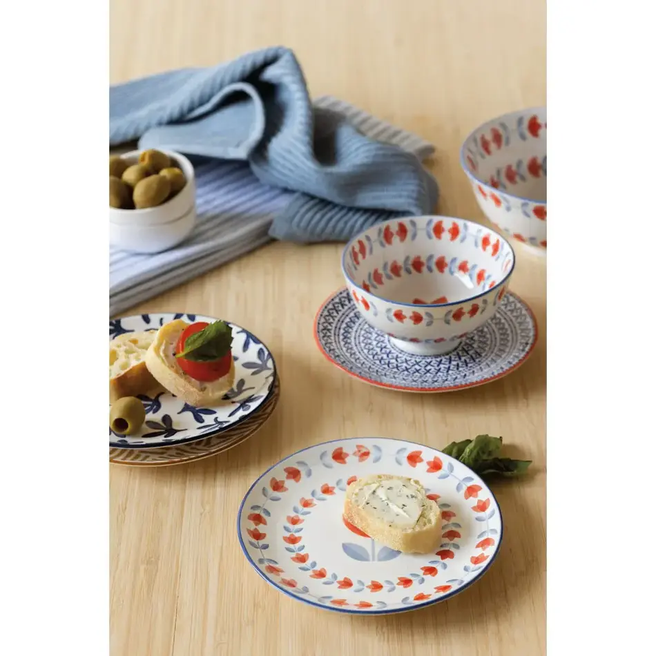 Red Tulip Stamped Appetizer Plate 6"